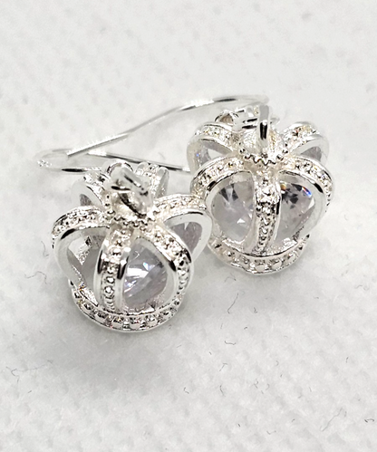 Silver Crown Drop Earrings • Sparkly Gemstone • Princess Style • Gift for Her