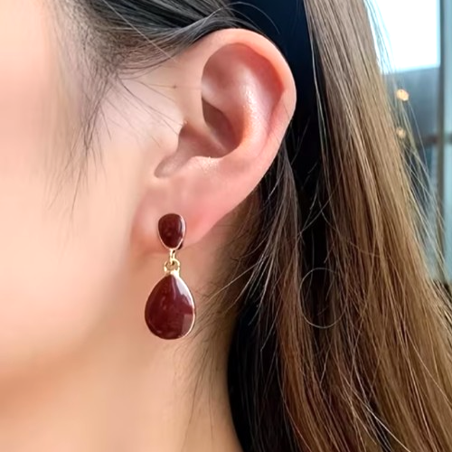 Vintage Red Teardrop Earrings Gold Geometric Water Drop Aesthetic Jewelry