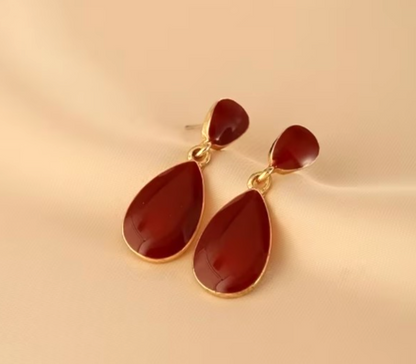 Vintage Red Teardrop Earrings Gold Geometric Water Drop Aesthetic Jewelry