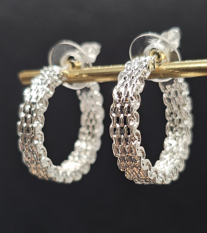 Elegant Silver Textured Hoop Earrings • Lightweight • Everyday Wear • Gift Idea