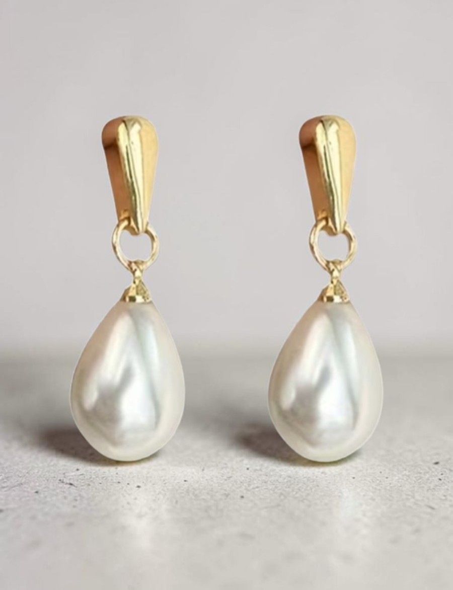 ​Gold toned Pearl Teardrop Earrings Korean Style Minimalist Baroque Dangle