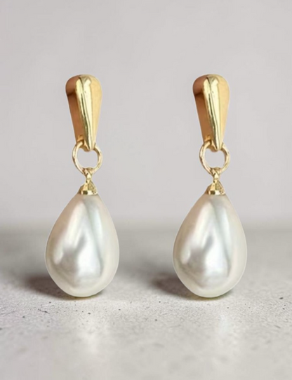​Gold toned Pearl Teardrop Earrings Korean Style Minimalist Baroque Dangle