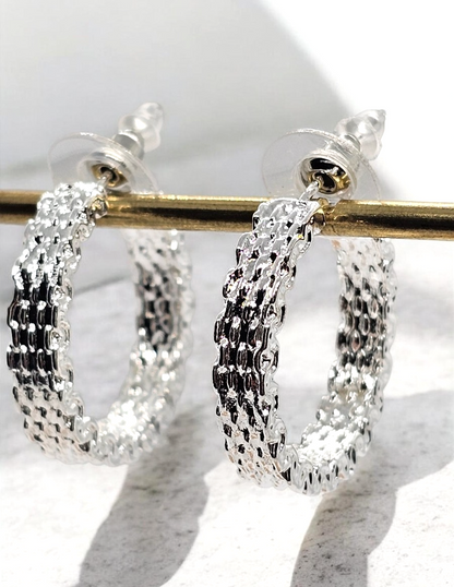 Elegant Silver Textured Hoop Earrings • Lightweight • Everyday Wear • Gift Idea