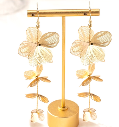 Gold Floral Drop Earrings Statement Flower Dangle Earrings Wedding Party Jewelle