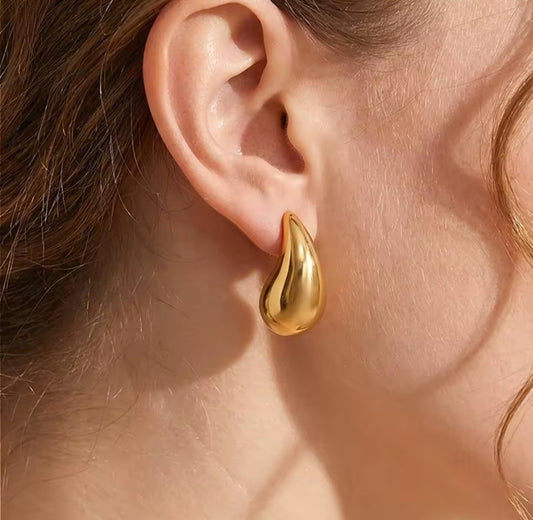 ​18K Gold Plated Stainless Steel Teardrop Earrings Chunky  Vintage Stud 21 mm