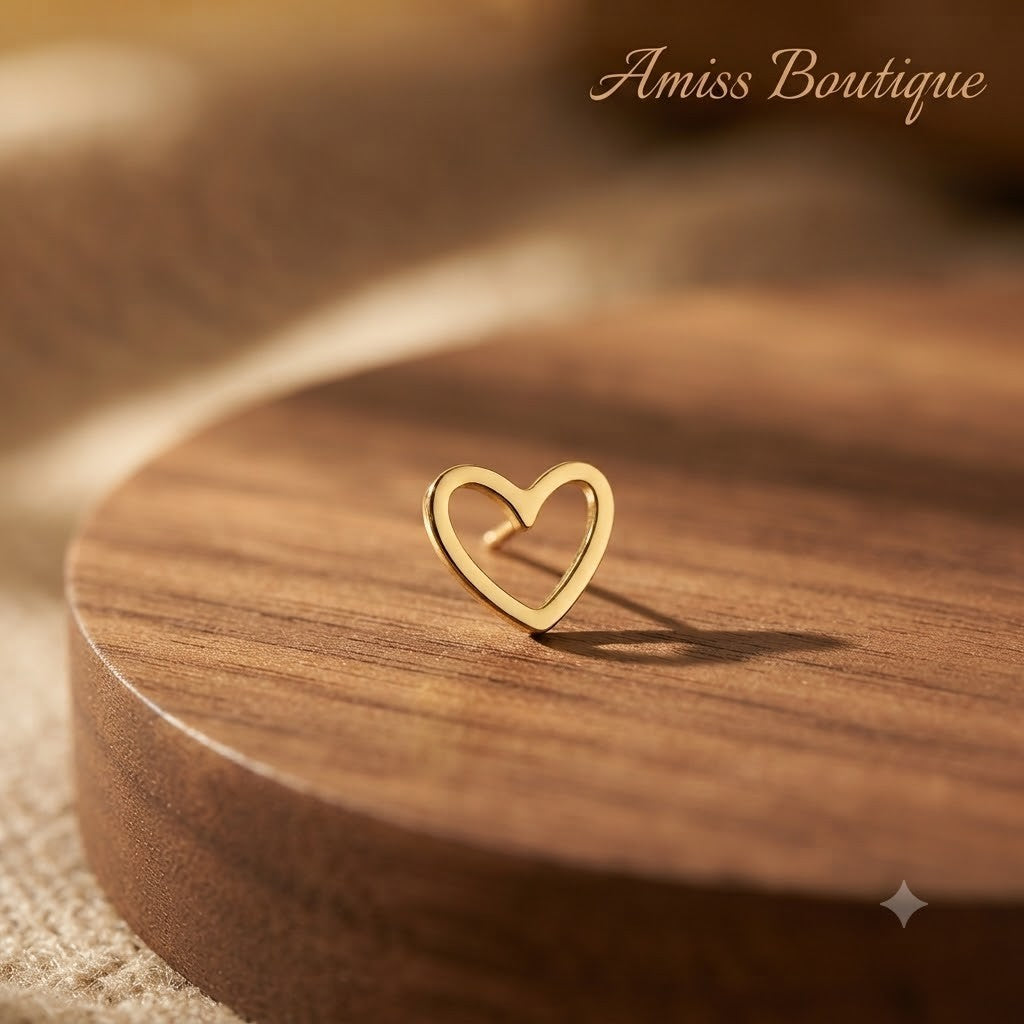 Gold Heart Outline Stud Earrings Open Heart Minimalist Jewellery Gift
