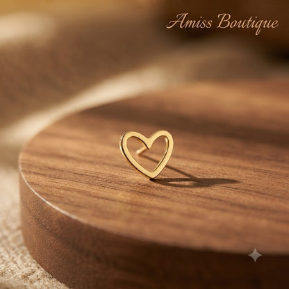 Gold Heart Outline Stud Earrings Open Heart Minimalist Jewellery Gift