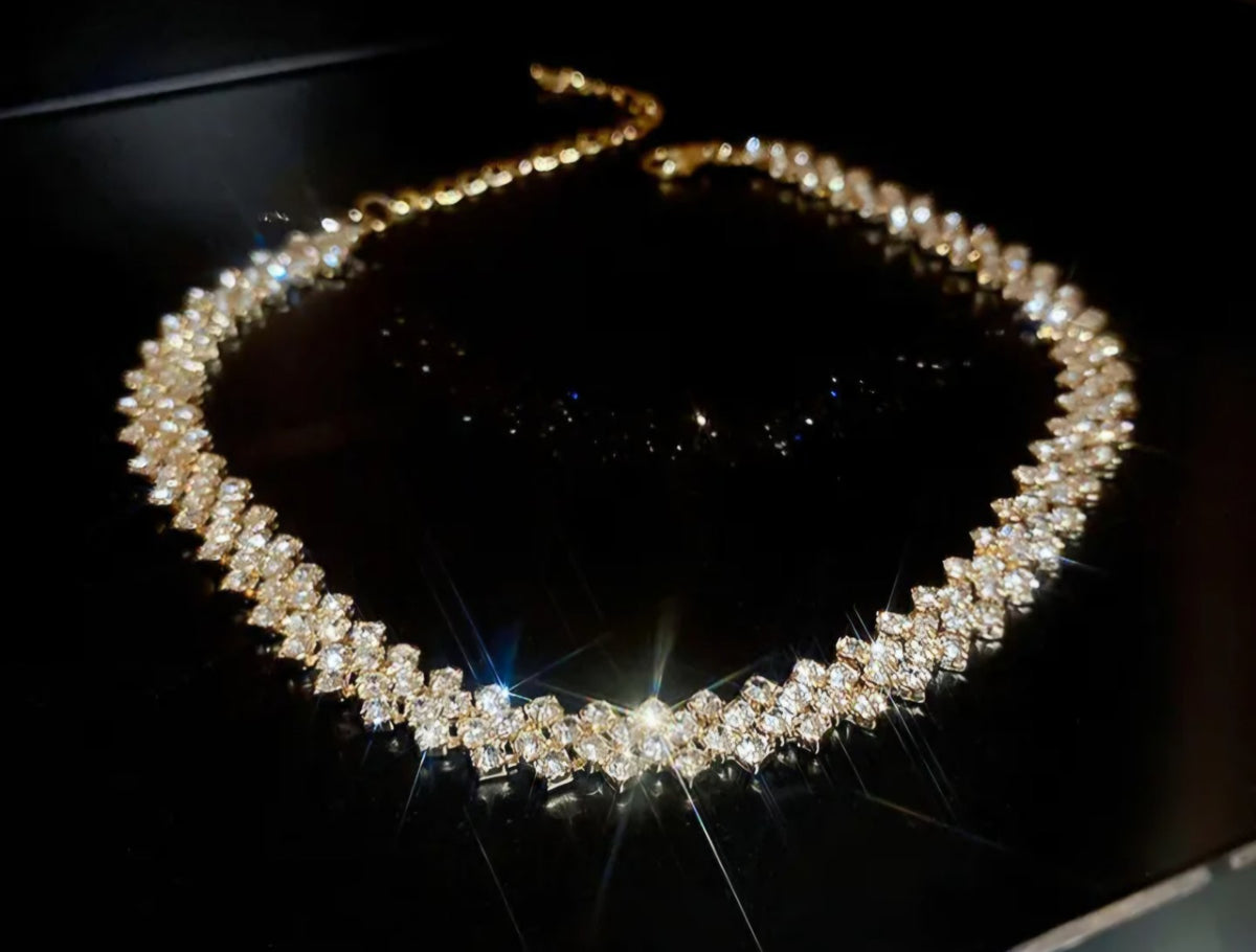 Gold Rhinestone Choker Necklace Geometric Crystal Tennis Chain Statement PartyUK