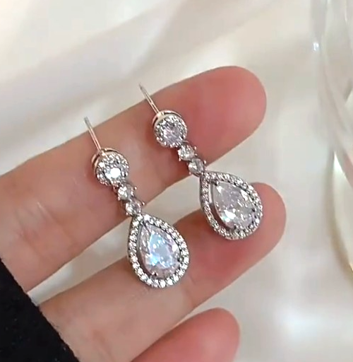 ​Silver Teardrop Dangle Earrings Crystal Water Drop Bridal Wedding Prom Jewelry