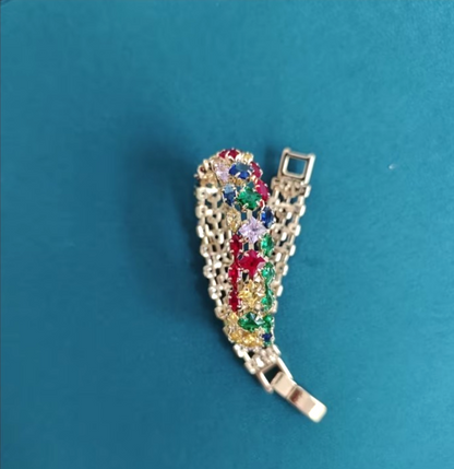 Rainbow Multicolour Crystal Tennis Bracelet Gold Tone | 18.5cm | Sparkly Gift Je