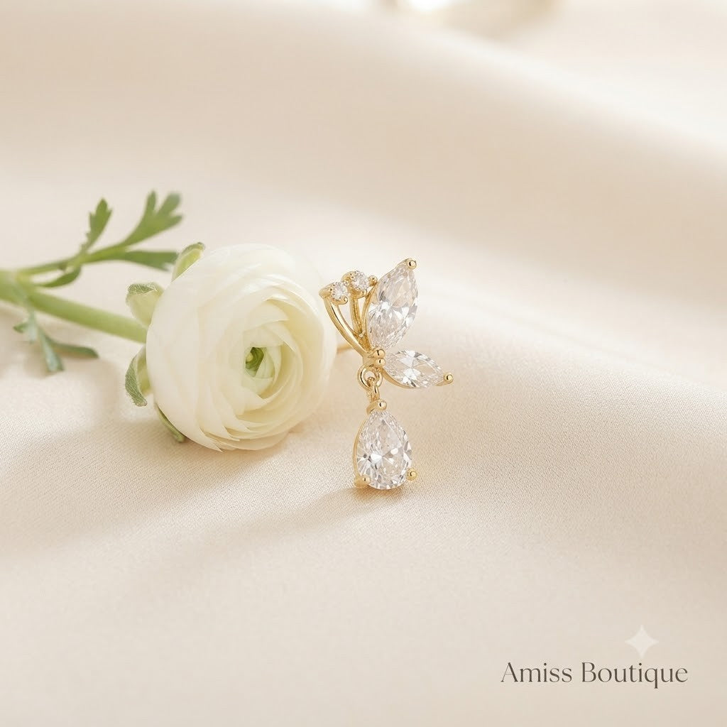 Crystal Butterfly Drop Earrings Gold Tone French Style Dangle Jewellery