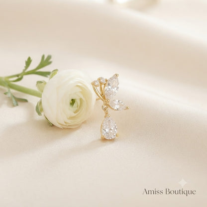 Crystal Butterfly Drop Earrings Gold Tone French Style Dangle Jewellery