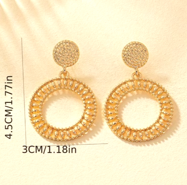 Gold Textured Hoop Earrings Large Hollow Round Dangle Geometric Statement Gift