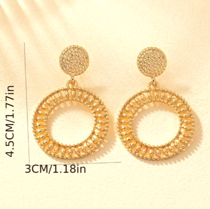 Gold Textured Hoop Earrings Large Hollow Round Dangle Geometric Statement Gift