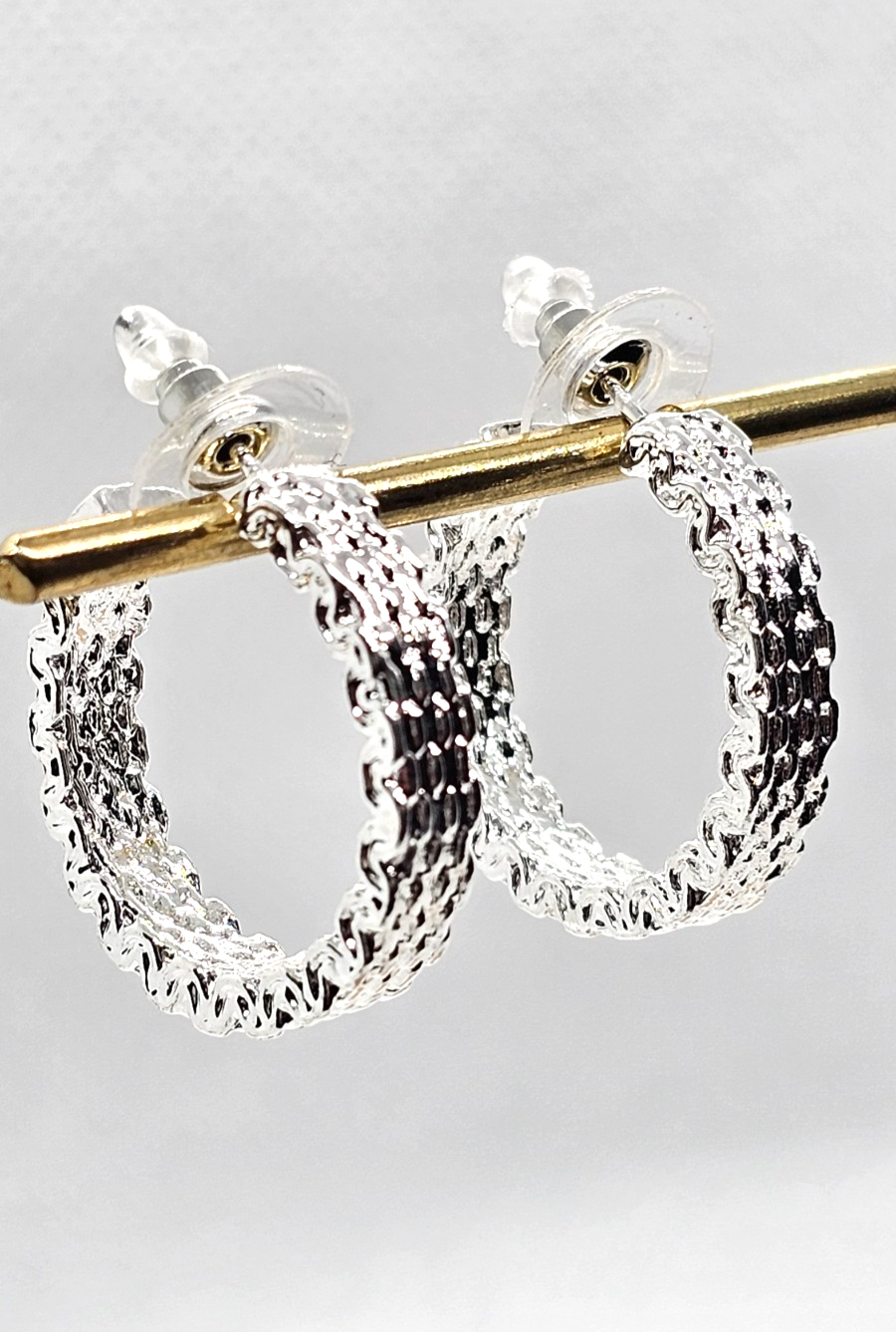 Elegant Silver Textured Hoop Earrings • Lightweight • Everyday Wear • Gift Idea