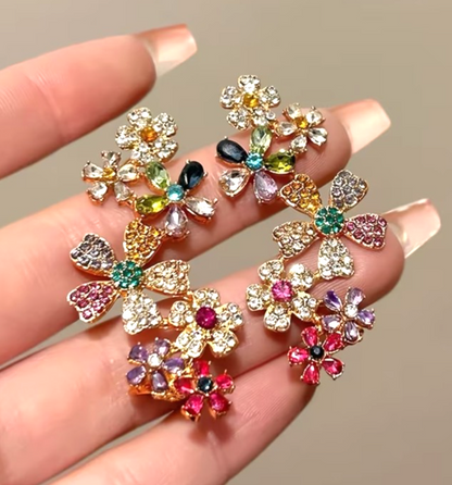 Colorful Crystal Flower Ear Cuff Earrings Full Ear Climber Clip On Statement Par