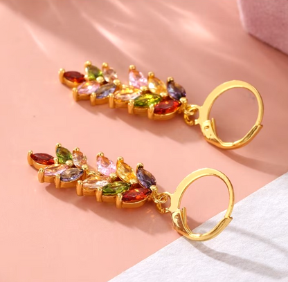 Luxurious Multi-Color Crystal Wheat Earrings Boho Statement Dangle Jewelry Gift