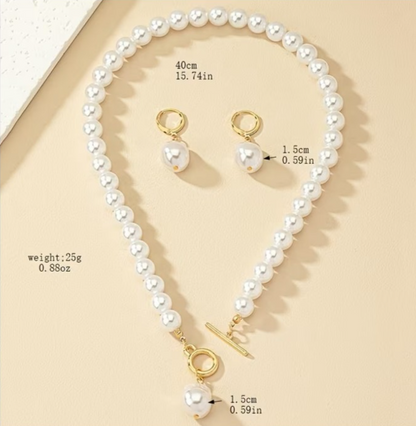 Baroque Pearl Necklace Earrings Set French Retro Gold Toggle Clavicle Chain