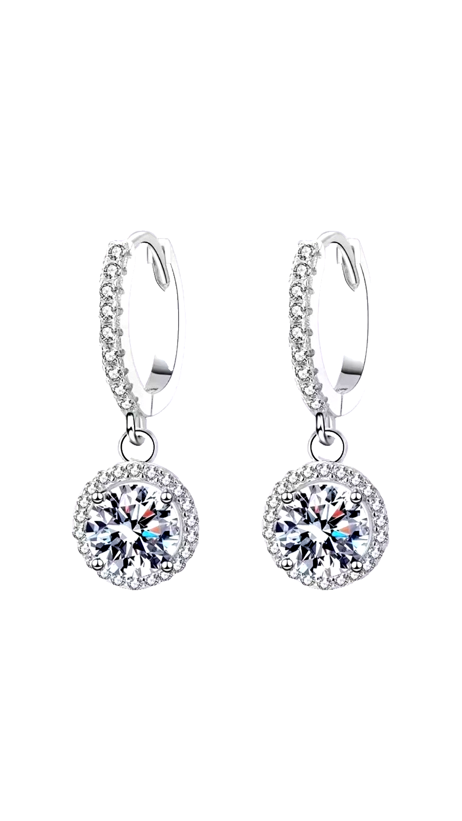 Luxury Elegant Sparkling 925 Sterling Silver 1 Carat Moissanite Round Earrings