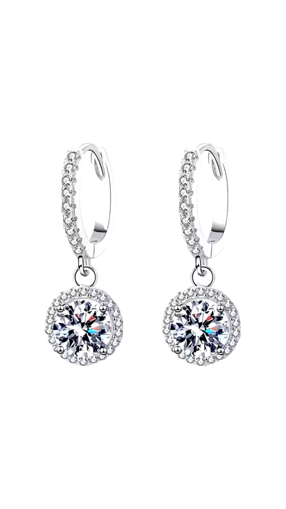 Luxury Elegant Sparkling 925 Sterling Silver 1 Carat Moissanite Round Earrings