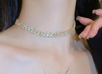 Gold Rhinestone Choker Necklace Geometric Crystal Tennis Chain Statement PartyUK