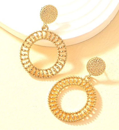 Gold Textured Hoop Earrings Large Hollow Round Dangle Geometric Statement Gift