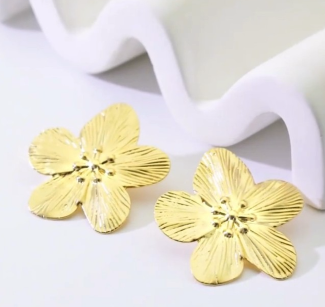 ​Gold Flower Stud Earrings Matte Golden Floral Textured Retro Boho Gift Banquet