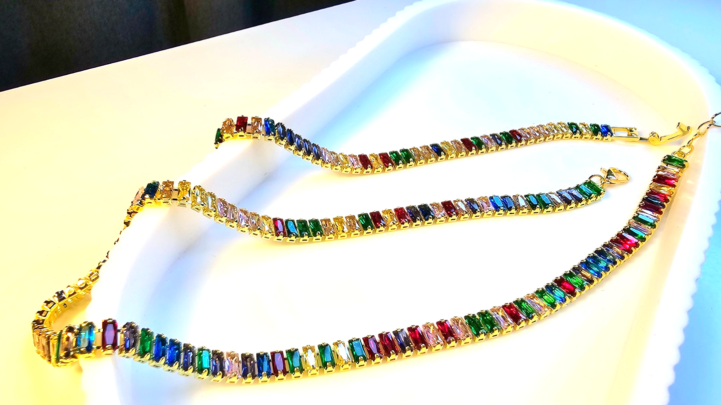 Sparkling Tennis Bracelet and Necklace Gold-plated- Minimalistic- Party or gift