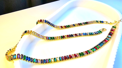 Sparkling Tennis Bracelet and Necklace Gold-plated- Minimalistic- Party or gift
