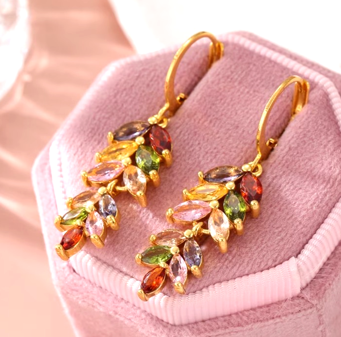 Luxurious Multi-Color Crystal Wheat Earrings Boho Statement Dangle Jewelry Gift