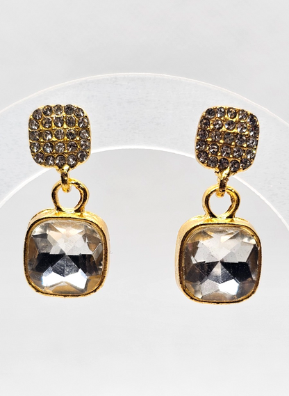 ​Gold Cushion Cut Drop Earrings Vintage Square Crystal Dangle Geometric Studs