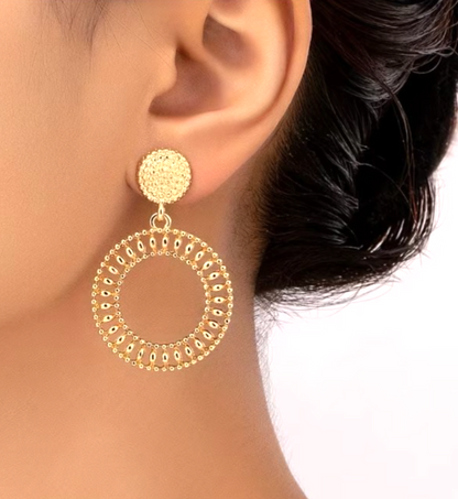 Gold Textured Hoop Earrings Large Hollow Round Dangle Geometric Statement Gift