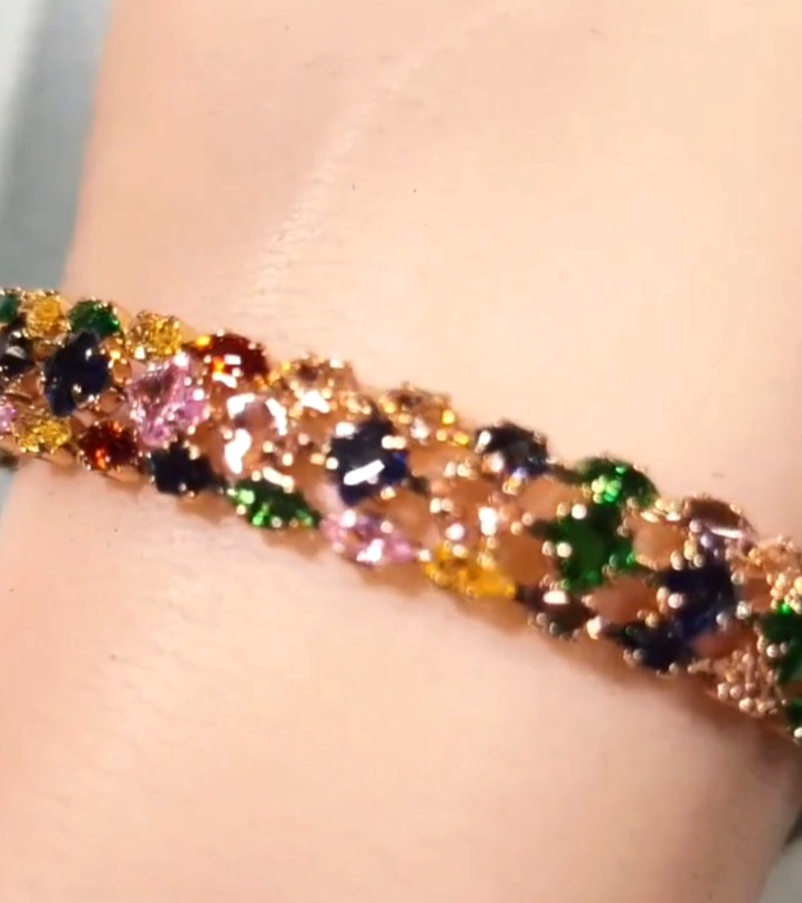 Rainbow Multicolour Crystal Tennis Bracelet Gold Tone | 18.5cm | Sparkly Gift Je