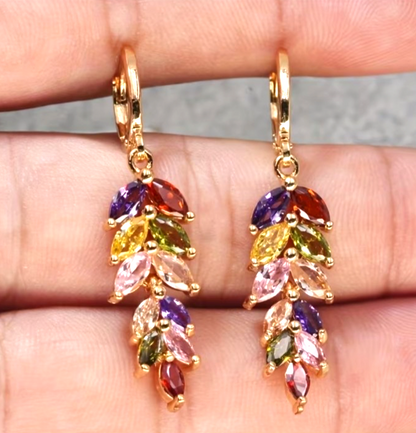 Luxurious Multi-Color Crystal Wheat Earrings Boho Statement Dangle Jewelry Gift