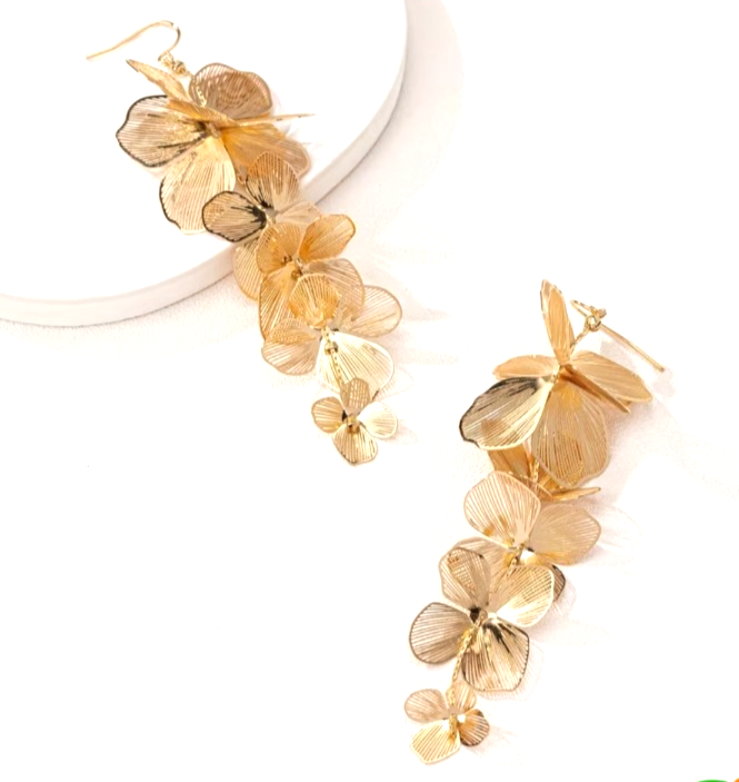 Gold Floral Drop Earrings Statement Flower Dangle Earrings Wedding Party Jewelle