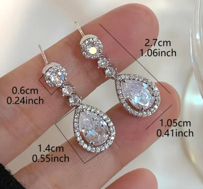 ​Silver Teardrop Dangle Earrings Crystal Water Drop Bridal Wedding Prom Jewelry