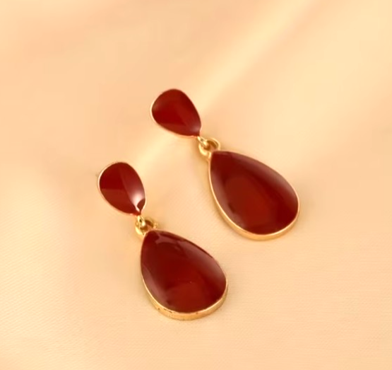 Vintage Red Teardrop Earrings Gold Geometric Water Drop Aesthetic Jewelry