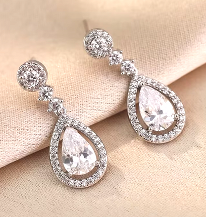 ​Silver Teardrop Dangle Earrings Crystal Water Drop Bridal Wedding Prom Jewelry