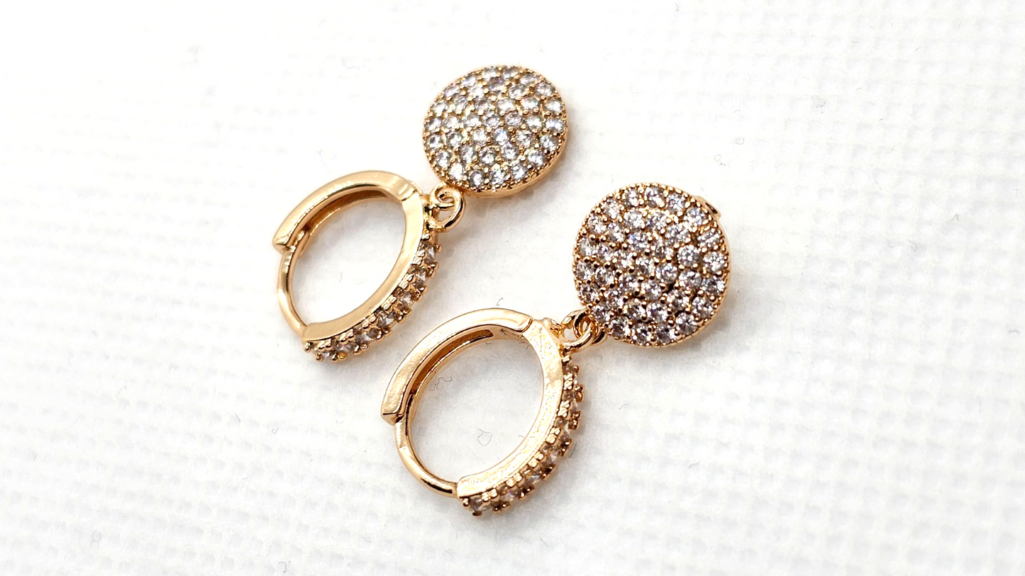 Gold Hoop Earrings With Crystal Pave Circle Dangle – Sparkly Statement Earrings