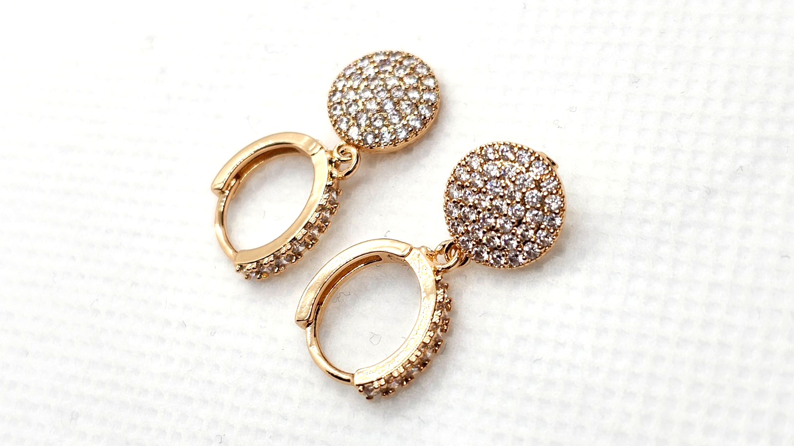Gold Hoop Earrings With Crystal Pave Circle Dangle – Sparkly Statement Earrings