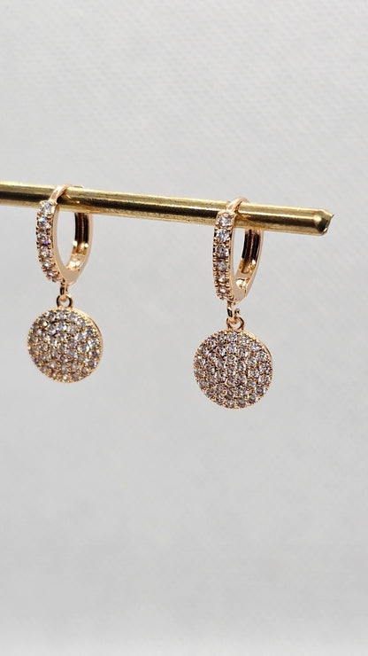 Gold Hoop Earrings With Crystal Pave Circle Dangle – Sparkly Statement Earrings