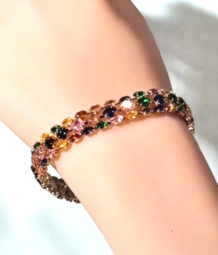 Rainbow Multicolour Crystal Tennis Bracelet Gold Tone | 18.5cm | Sparkly Gift Je