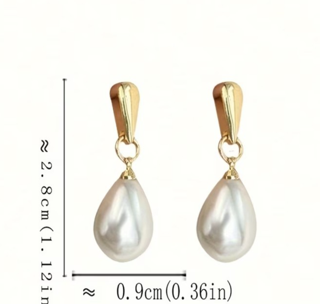 ​Gold toned Pearl Teardrop Earrings Korean Style Minimalist Baroque Dangle