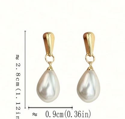 ​Gold toned Pearl Teardrop Earrings Korean Style Minimalist Baroque Dangle