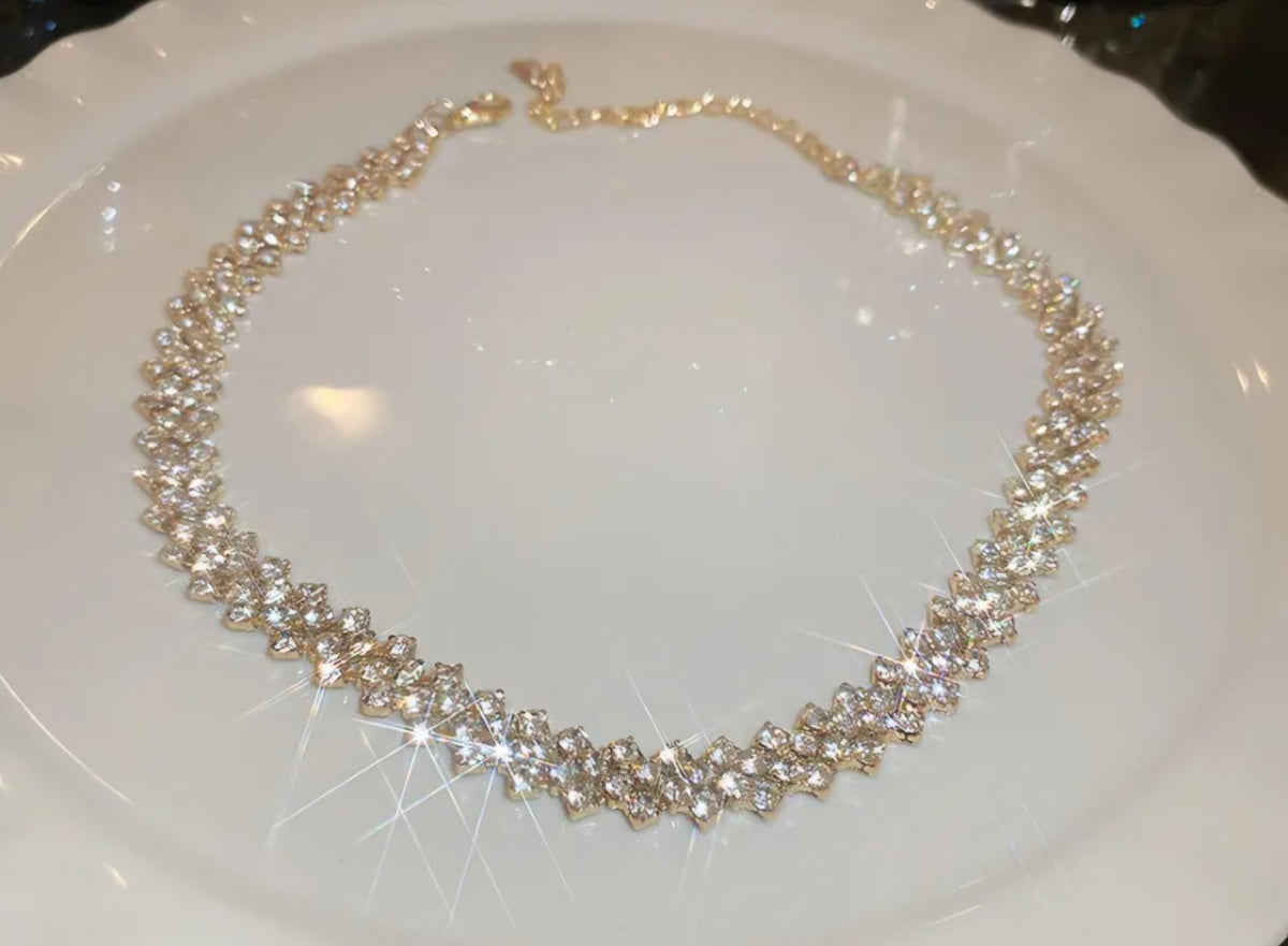 Gold Rhinestone Choker Necklace Geometric Crystal Tennis Chain Statement PartyUK