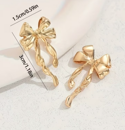​Gold Bow Stud Earrings Stainless Steel Tarnish Resistant Ribbon Drop Gift 3cm