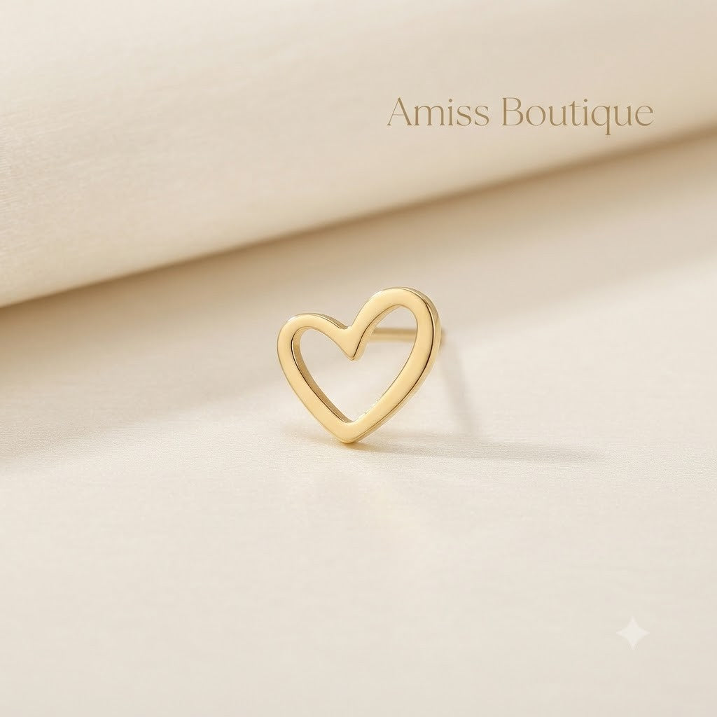 Gold Heart Outline Stud Earrings Open Heart Minimalist Jewellery Gift