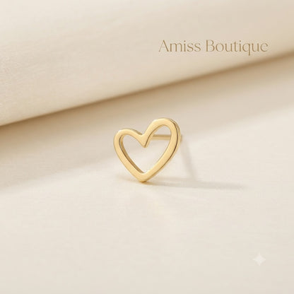 Gold Heart Outline Stud Earrings Open Heart Minimalist Jewellery Gift