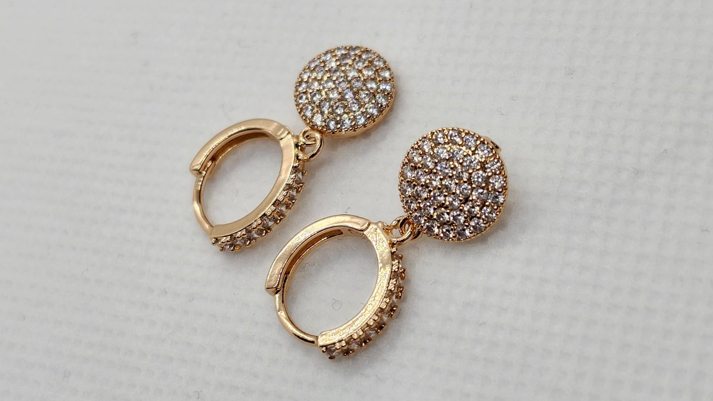 Gold Hoop Earrings With Crystal Pave Circle Dangle – Sparkly Statement Earrings