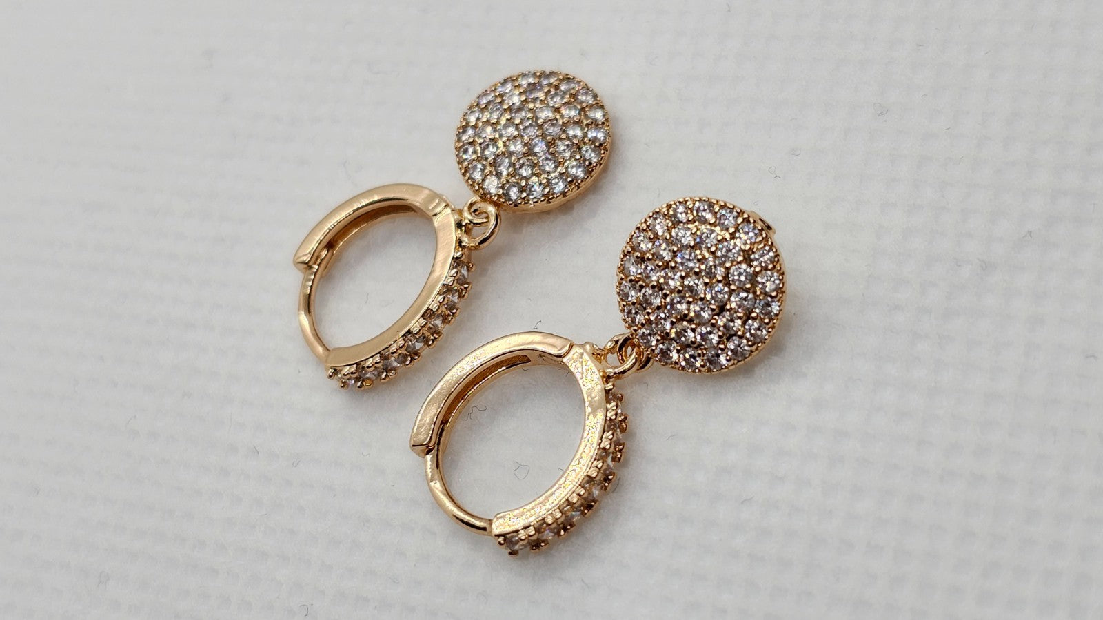 Gold Hoop Earrings With Crystal Pave Circle Dangle – Sparkly Statement Earrings
